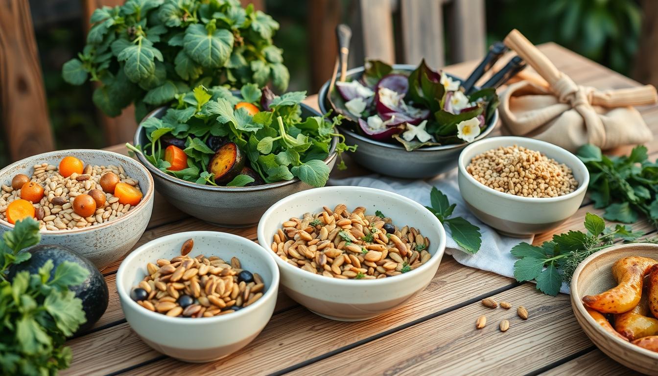 Fresh seasonal ingredients arranged for home cooking